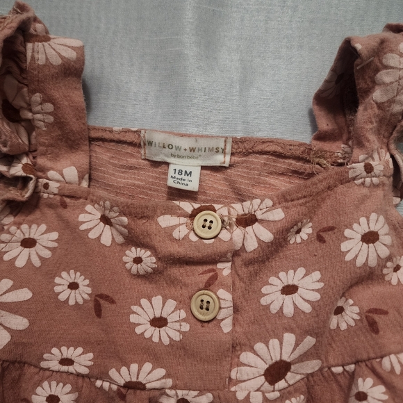 Girls Willow and Whimsy Flowy Floral Top with Ruffle Straps - Tan, Size 18 Month - Picture 3 of 4